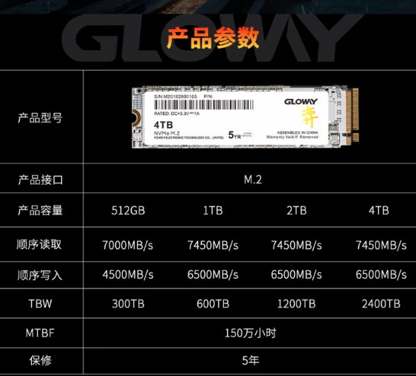 光威推出弈系列 PCIe 4.0 4TB SSD，预售价1299元