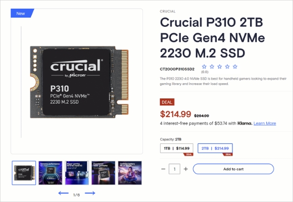 英睿达P310 2230 PCIe4.0固态硬盘发布，专为小型化PC、游戏掌机设计