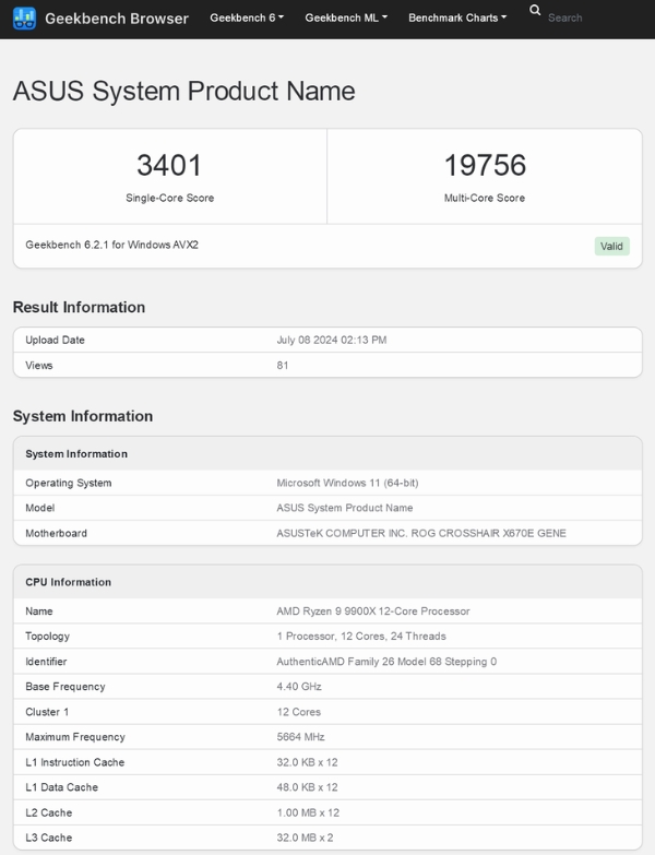 AMD锐龙9 9900X处理器geekbench跑分揭晓，单核性能显着超越锐龙9 7950X