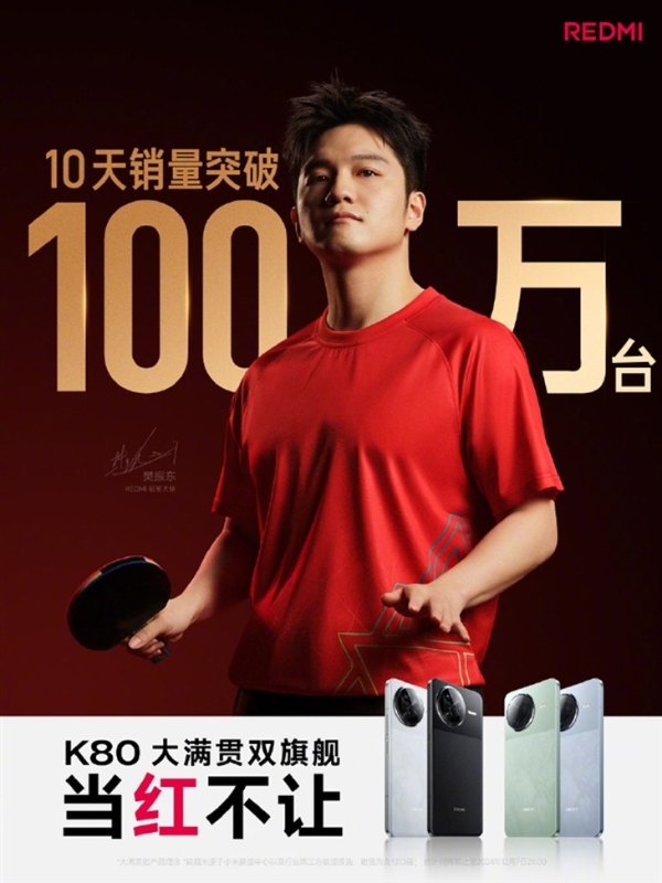 REDMI K80系列10天销量破100万台！刷新K系列破百万纪录