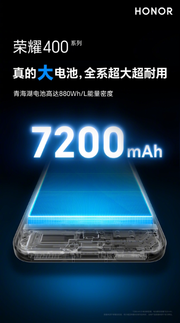 荣耀400搭载7200mAh青海湖电池创档位新高，持续引领续航革命