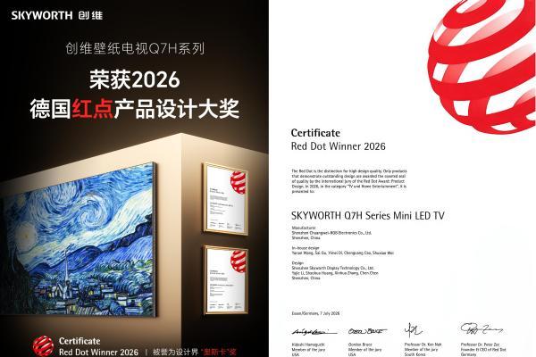 创维壁纸电视Q7H系列获“红点奖”，为壁纸美学再添重量级注脚 